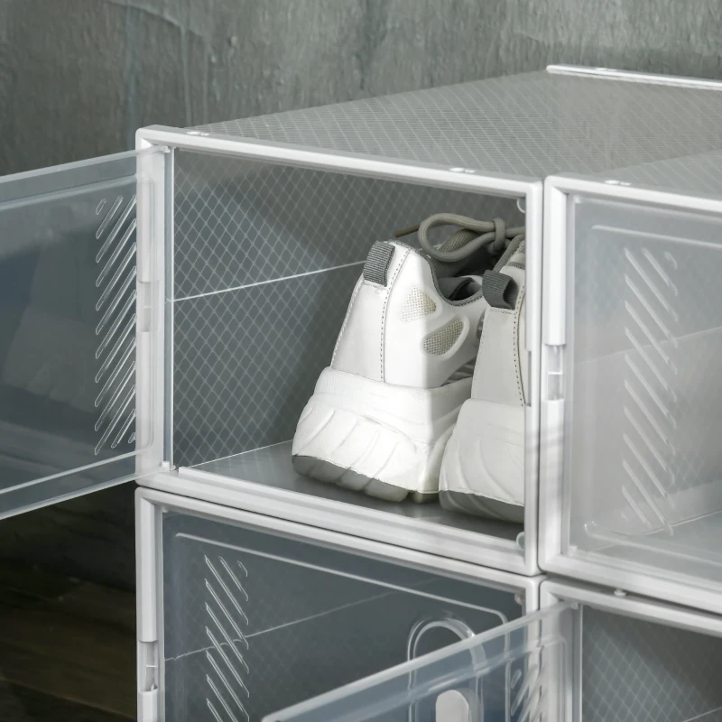 HOMCOM Scarpiera Modulare in PP con 8 Cubi Contenitori e Porta Magnetica, 25x35x19 cm, Bianco e Trasparente