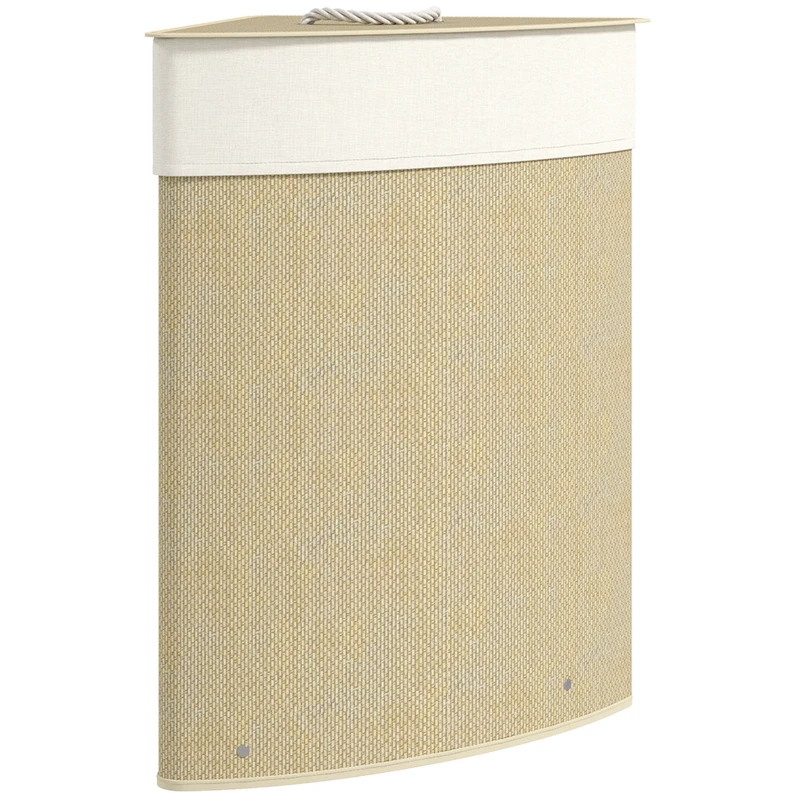 HOMCOM Panier à Linge en Bambou 55L, Panier Triangle avec Sac Amovible et Lavable, Couvercle, Poignée, 35x35x60cm, Naturel