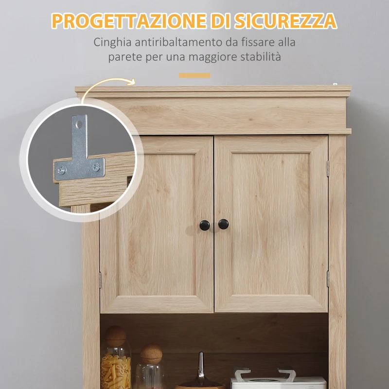 HOMCOM Credenza Buffet da Cucina con Armadi, Ripiani Regolabili, Cassetto e Ripiano Aperto, Stile Moderno per Sala da Pranzo, Soggiorno, 74 x 39,5 x 183 cm, Quercia Chiara