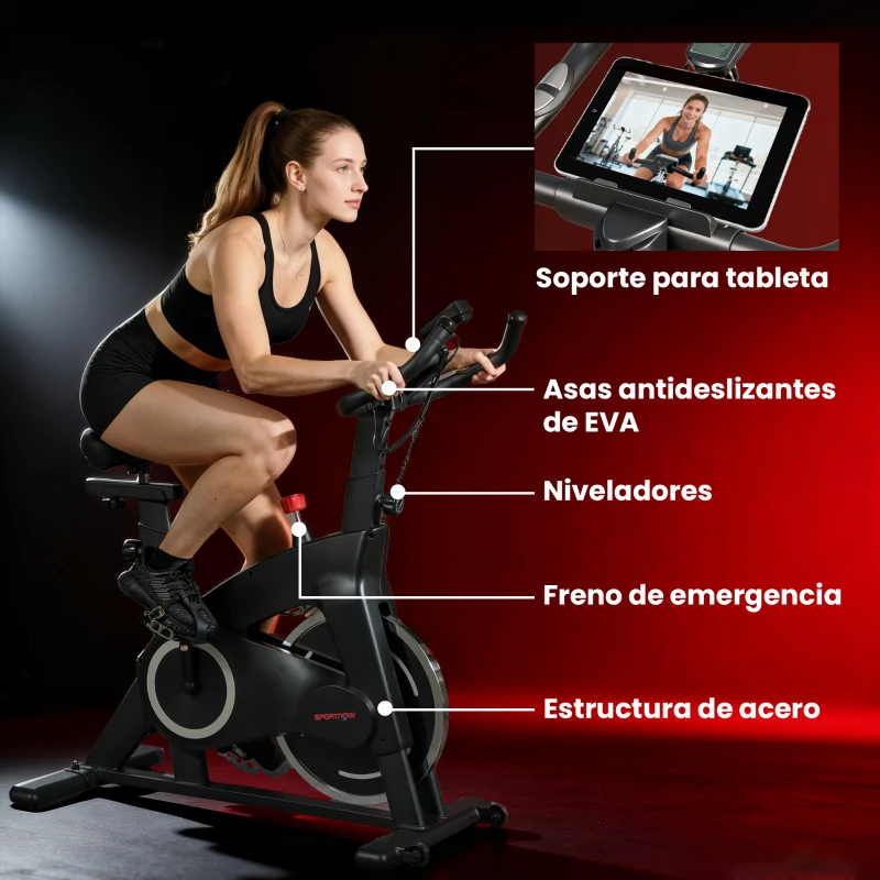 SPORTNOW Bicicleta Estática de Interior con Volante de Inercia de 15 kg Monitor LED con Pulsómetro Manillar y Asiento Ajustables