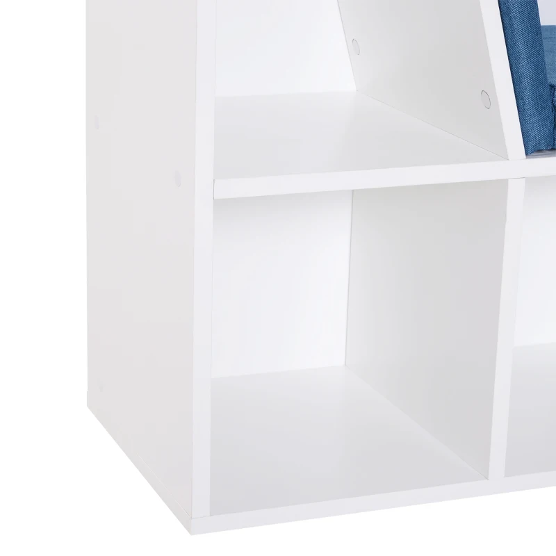 HOMCOM Estante para Livros com Banco Integrado e 6 Cubos Estante Infantil com Assento 102x30x61 cm Branco e Azul