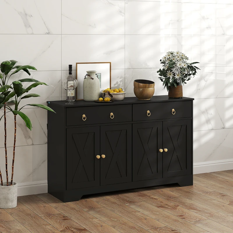 HOMCOM Buffet meuble de rangement armoire de cuisine style rural 2 tiroirs et 2 placards étagères à hauteurs réglables noir