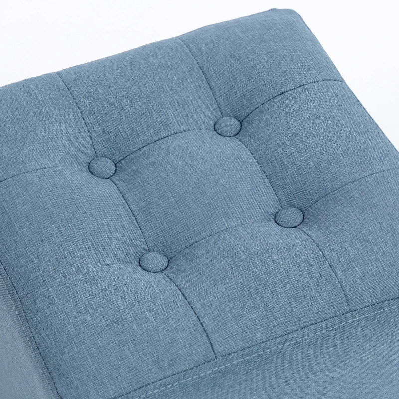 HOMCOM Small Ottoman, Square Footstool with Side Pocket, Rubber Wood Legs and Padded Seat for Living Room, Dark Blue