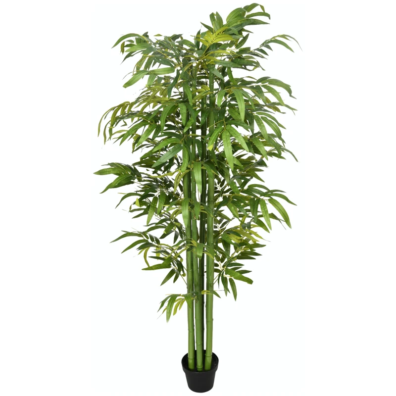 HOMCOM Pianta Artificiale di Bambù, 180 cm Pianta Finta Realistico con Vaso Decorativo per Soggiorno e Camera da Letto, Verde