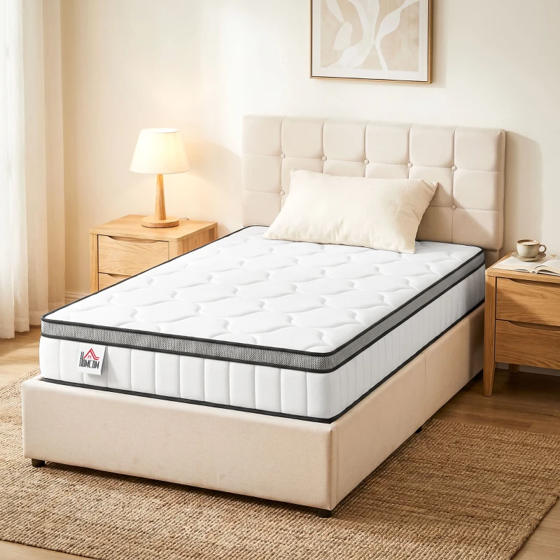 HOMCOM Colchón 90x190 cm 20 cm de Espesor Colchón de Muelles Ensacados 7 Zonas con Espuma Viscoelástica con Gel Refrescante