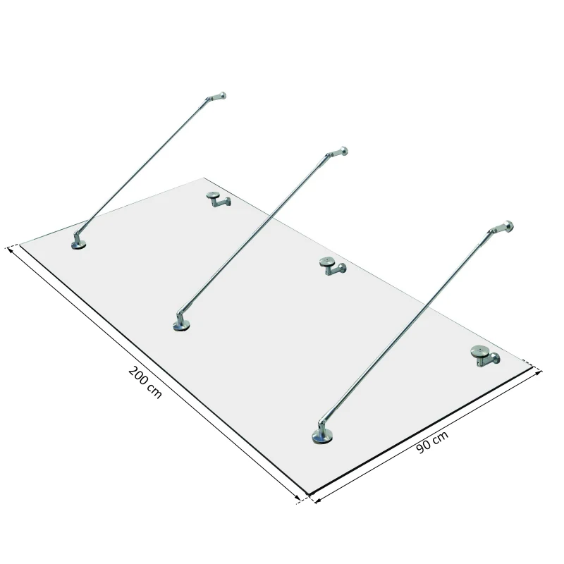 HOMCOM Pensilina in Vetro per Porta d'Ingresso in Acciaio Inossidabile e Vetro Temperato, 200x90 cm, Trasparente