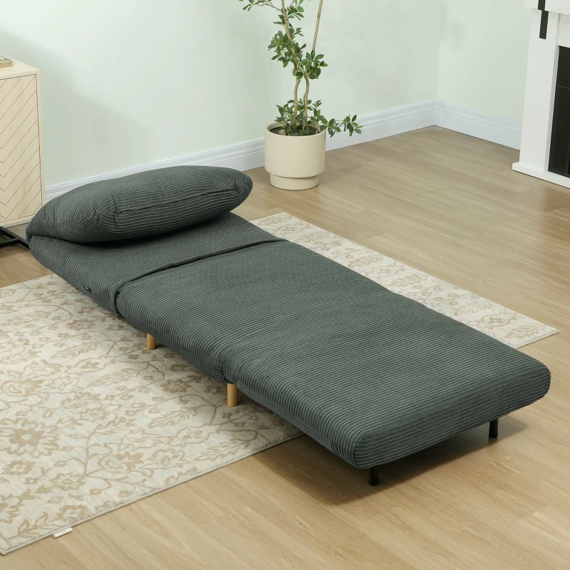 HOMCOM 2-in-1 Poltrona Letto Ospiti, Poggiatesta Regolabile, Velluto a Coste, 82 cm x 89 cm x 83 cm, Verde