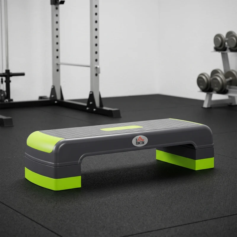 HOMCOM Stepper aérobic fitness hauteur réglable 3 niveaux surface antidérapante 78 x 28 x 20 cm vert et gris