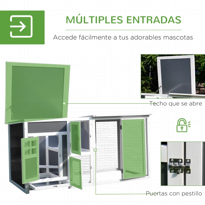 PawHut Gallinero Exterior Madera con Corredor Techo Abatible y Bandeja Extraíble Jaula para Gallinas Animales Pequeños Pollo 160x75x80cm