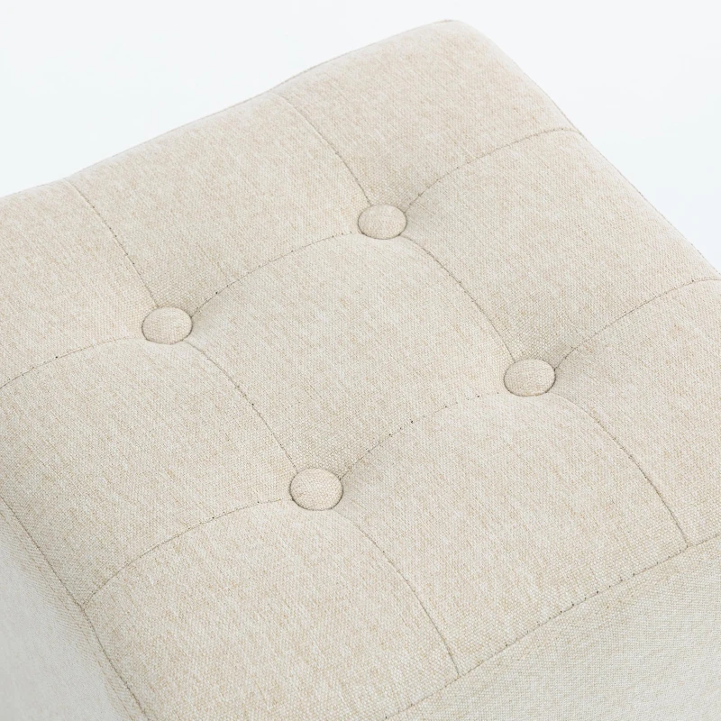 HOMCOM Small Ottoman, Square Footstool with Side Pocket, Rubber Wood Legs and Padded Seat for Living Room, Beige