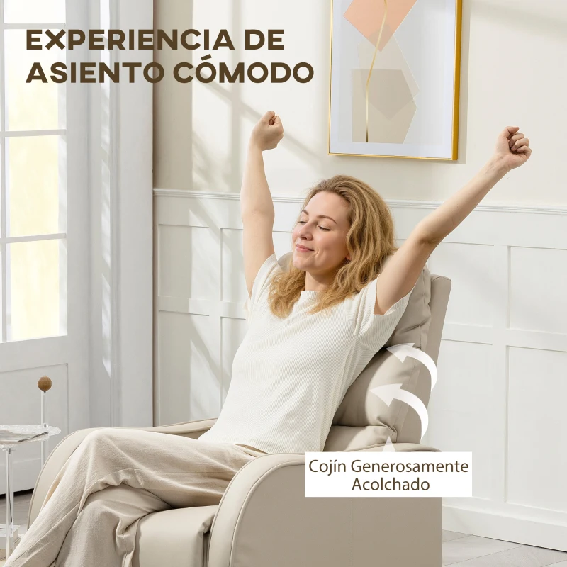 HOMCOM Sillón Relax Reclinable Sofá Relax Tapizado en PU con Reposapiés Retráctil para Dormitorio Salón 65x89x100 cm Crema
