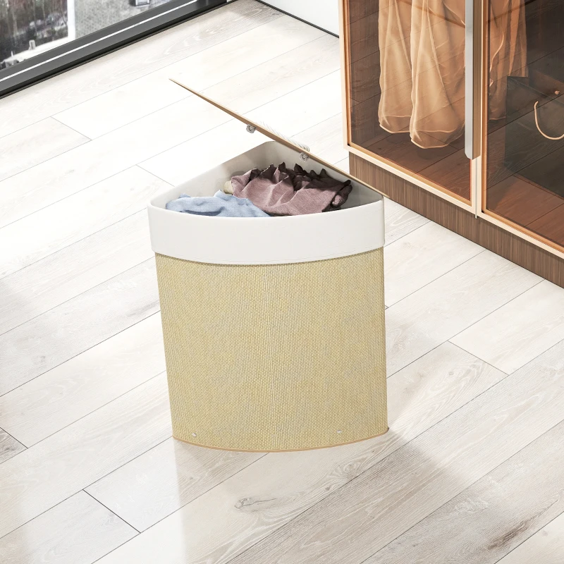 HOMCOM Panier à Linge en Bambou 55L, Panier Triangle avec Sac Amovible et Lavable, Couvercle, Poignée, 35x35x60cm, Naturel