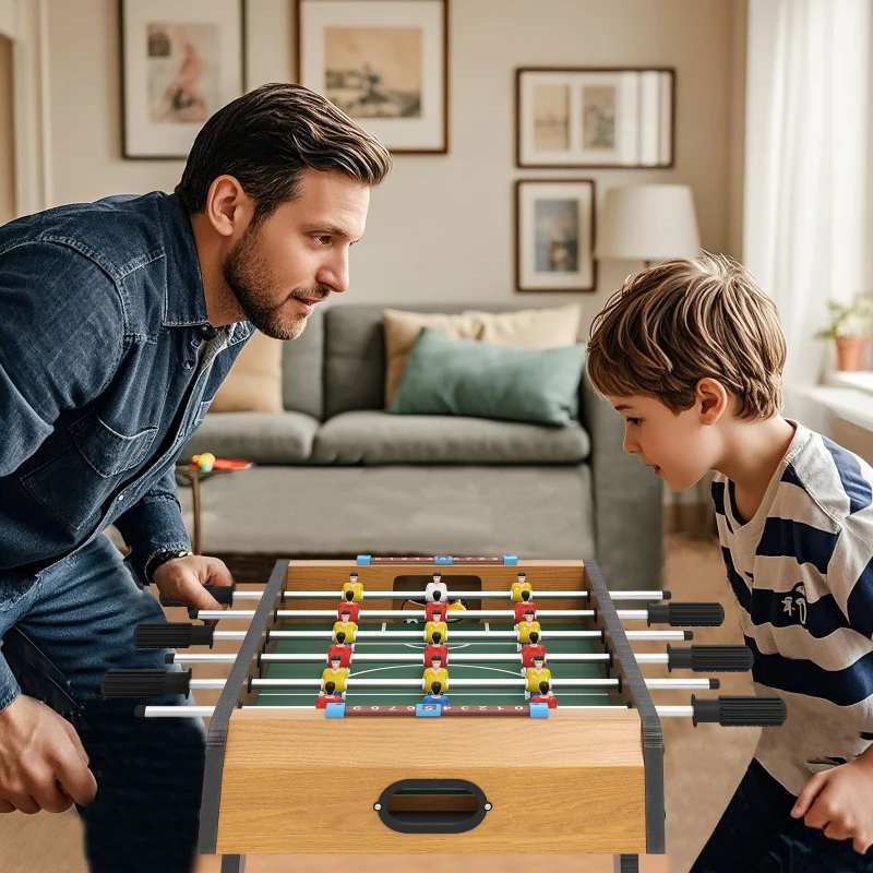 HOMCOM Futbolín de Mesa de Madera con 6 Varillas 2 Marcadores de Puntos y 18 Jugadores para +6 Años 69x36,5x22cm Natural