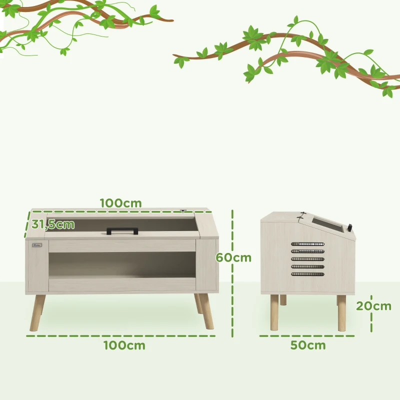 PawHut Terrario para Reptiles con Ventanas de Vidrio Templado Tapa Abatible para Serpientes Lagartos 100x50x60 cm Roble