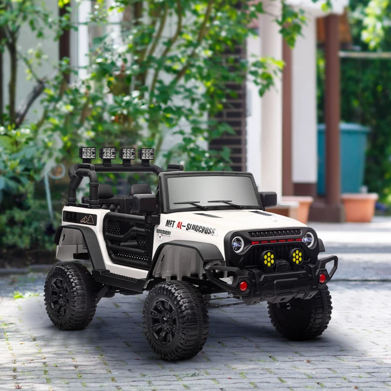 AIYAPLAY Coche Eléctrico para Niños de +3 Años con Batería 12V Mando a Distancia Faros LED Bocina Música Blanco