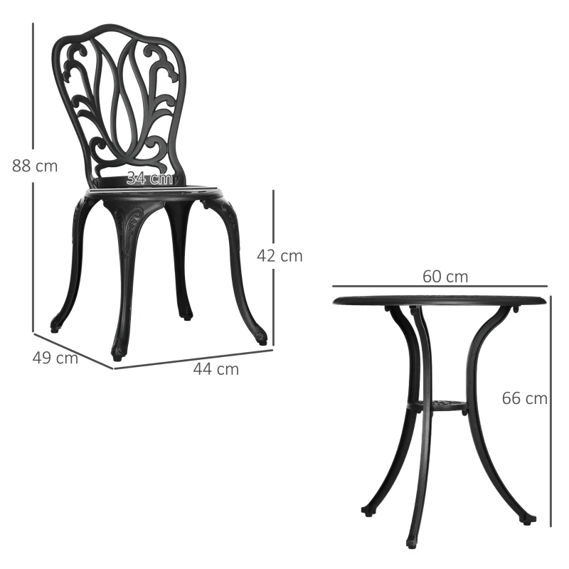 Outsunny Set da Giardino 3pz con 2 Sedie da Esterno e Tavolino in Vetro con Foro per Ombrellone, in Alluminio, Nero