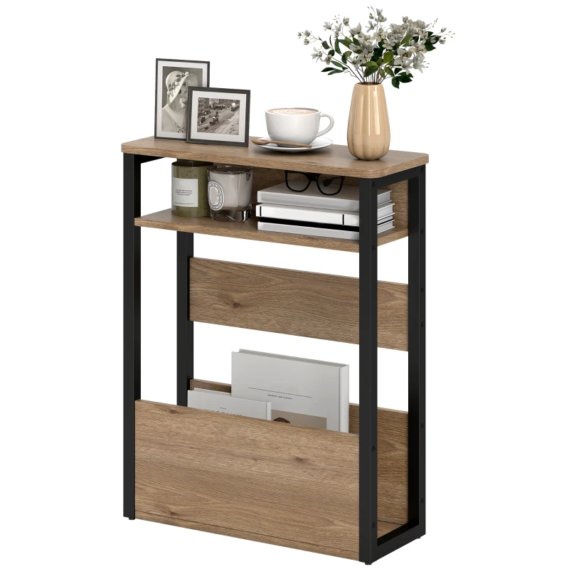 HOMCOM Mesa Auxiliar Mesita de Noche con Estante de Dos Niveles Esquinas Redondeadas 46L x 18P x 58,5H cm Nogal