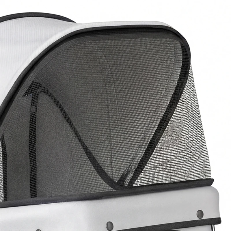 PawHut Poussette pour Chien 4 Roues, Chariot Pliable avec Auvent Réglable, Panier de Rangement, 77x44x102cm, Gris