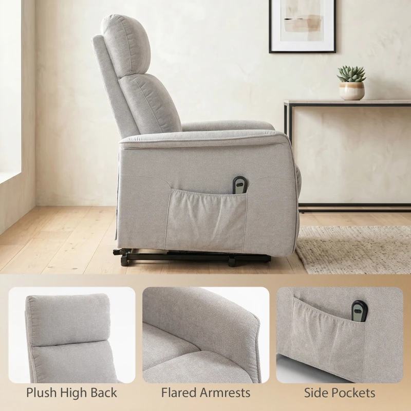 HOMCOM Fauteuil Releveur Électrique, Fauteuil Relax Électrique en Chenille avec Coussin à Ressorts, Dossier Inclinable, Gris