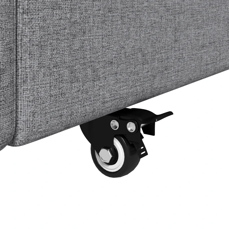 HOMCOM 3ft Single Bed Frame with Trundle, Upholstered Pull Out Trundle Bed with Headboard and Footboard, Dark Grey