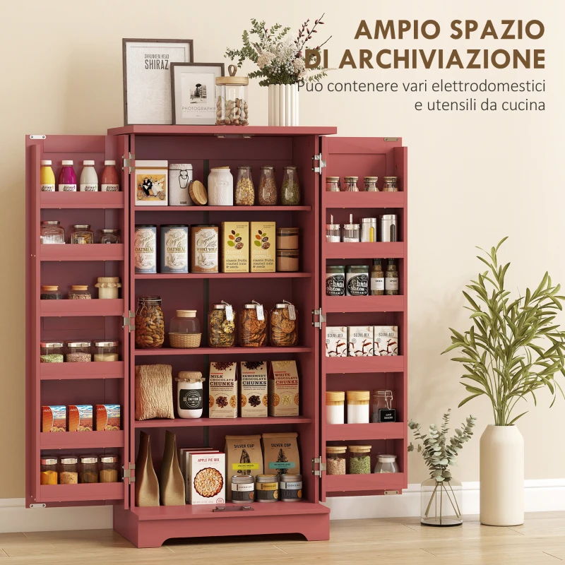 HOMCOM Buffet cucina con ante e ripiani regolabili, 60x40x120 cm, Rosso effetto legno