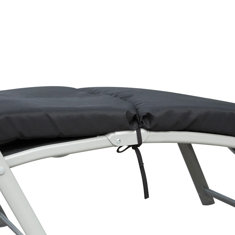 Outsunny Bain de Soleil Pliable transat inclinable 7 Positions Chaise Longue Grand Confort avec Matelas + accoudoirs métal époxy textilène Polyester Noir