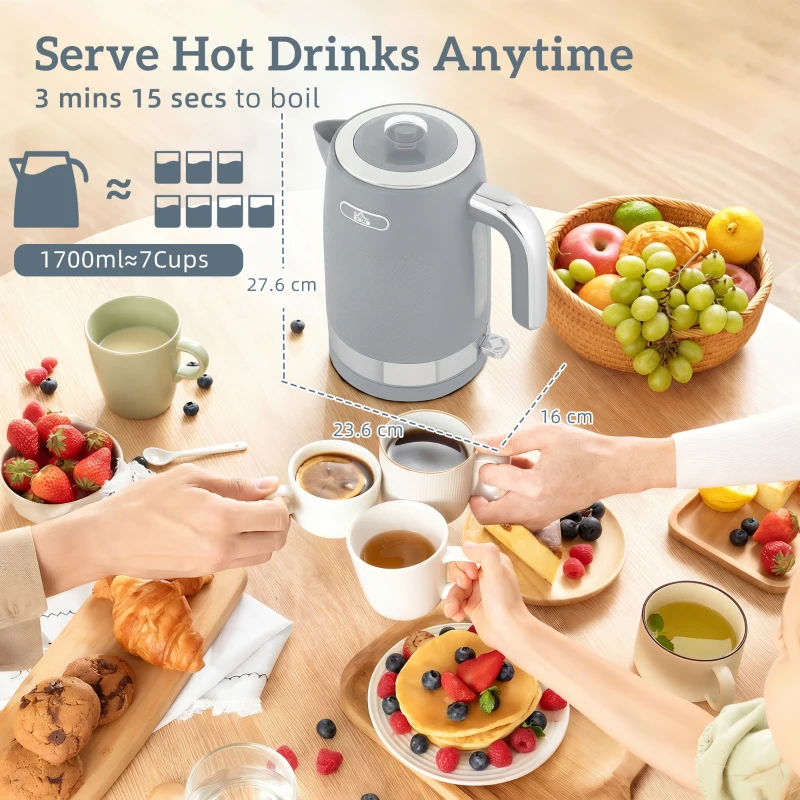 HOMCOM Sleek Textured Kettle and Toaster Set - Grey