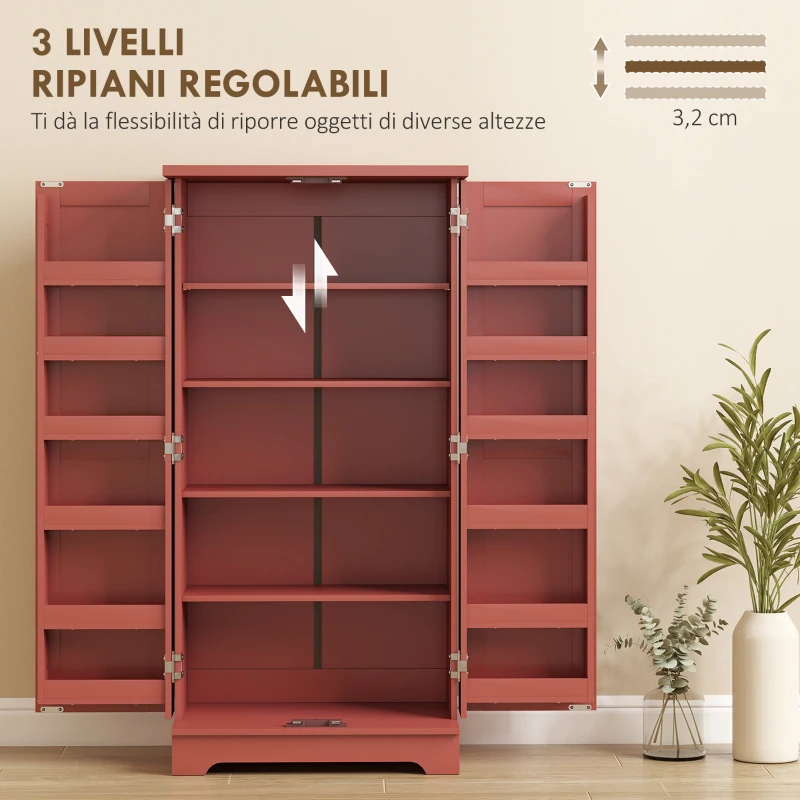 HOMCOM Buffet cucina con ante e ripiani regolabili, 60x40x120 cm, Rosso effetto legno