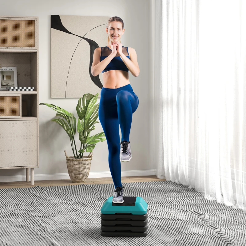 SPORTNOW Step para Fitness Stepper Antideslizante con Altura Ajustable de 10/15/20/25/30 cm Carga 150 kg Azul