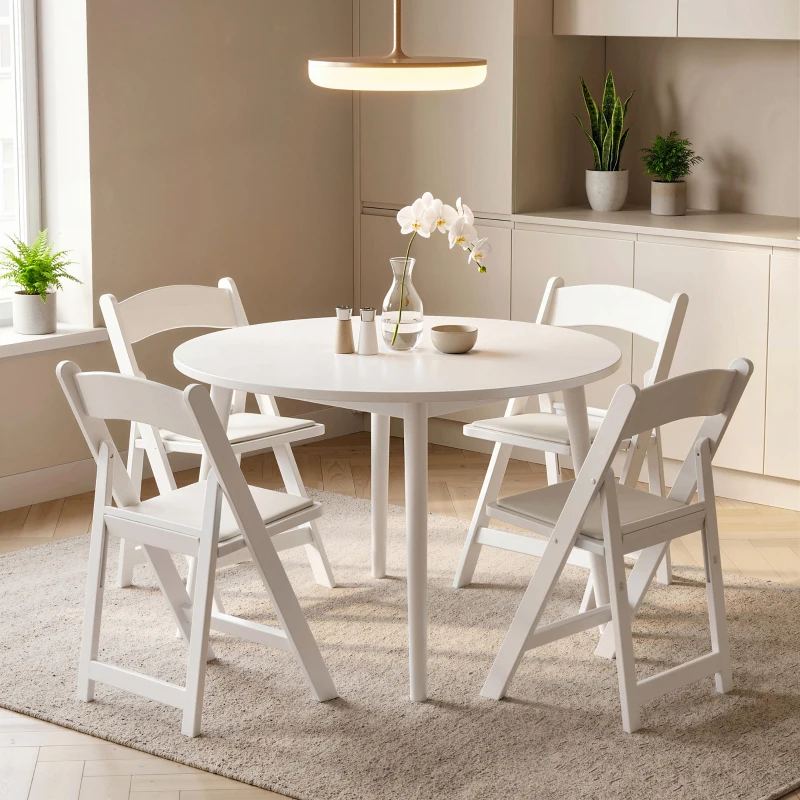 HOMCOM Lot de 4 chaises pliantes en résine et PU, chaises pliantes portables pour intérieur et extérieur, 45x44x78cm, blanc