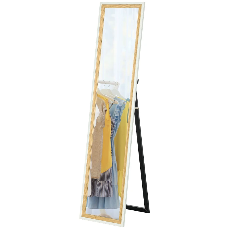 HOMCOM Miroir de sol pleine longueur miroir sur pied avec cadre en effet bois, montage sol, suspendu, appuyé, 157 x 37 cm blanc
