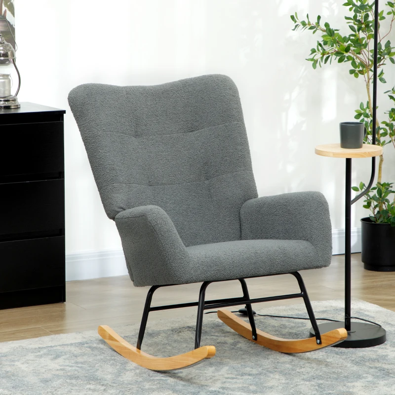 HOMCOM Teddy Fleece Rocking Chair - Grey