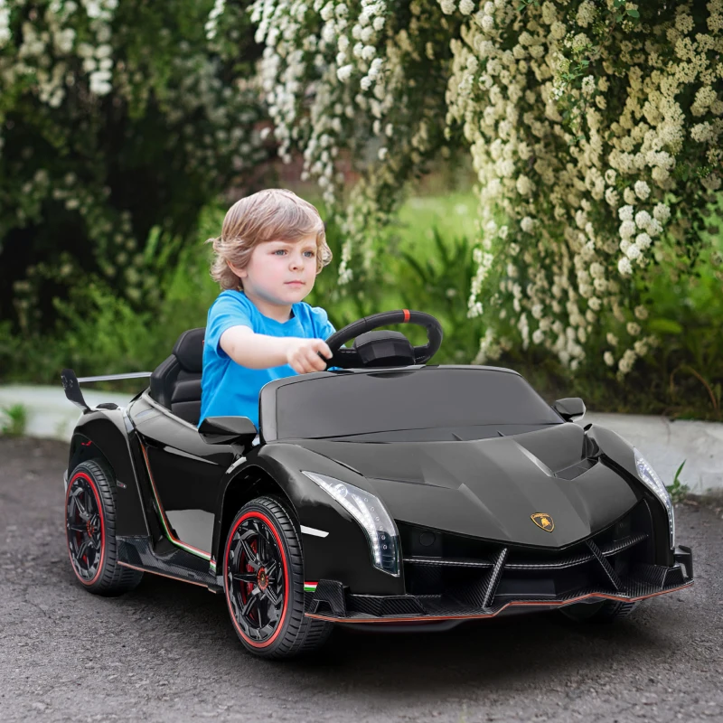 HOMCOM Voiture électrique licence Lamborghini Veneno 12V pour enfants avec portes papillon télécommande musique noir