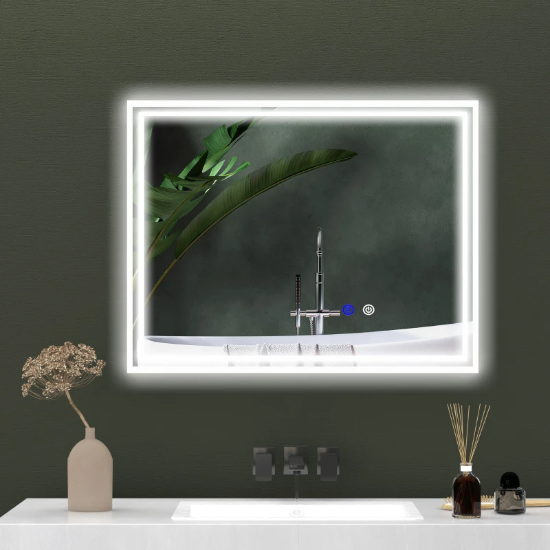 kleankin Large LED Bathroom Mirror, Illuminated Makeup Mirror, with 3 Colour, Smart Touch, Anti-Fog