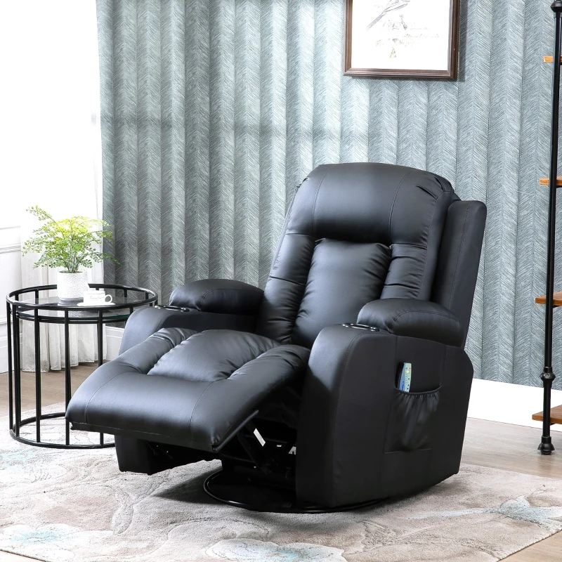 HOMCOM Sillón de Masaje Reclinable con 8 Puntos de Masaje Función de Calefacción Giratorio Mando a Distancia 85x94x104 cm Negro