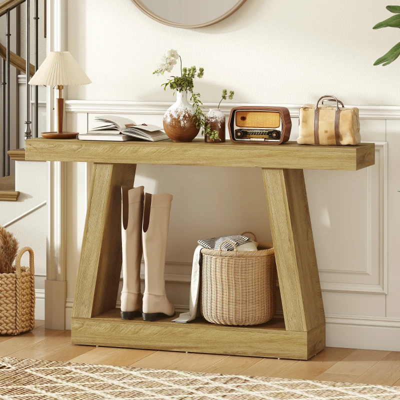 HOMCOM Tavolo Consolle 140 cm, Retro Divano con Contenitore, Rovere.