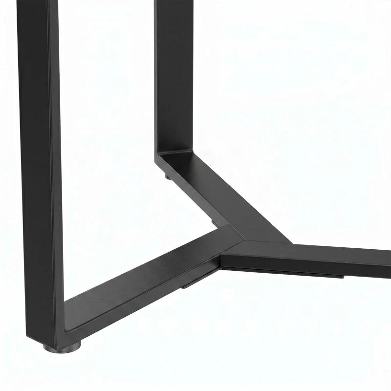 HOMCOM Round Side Table with Tempered Glass Top and Geometric Metal Frame for Small Space, Black