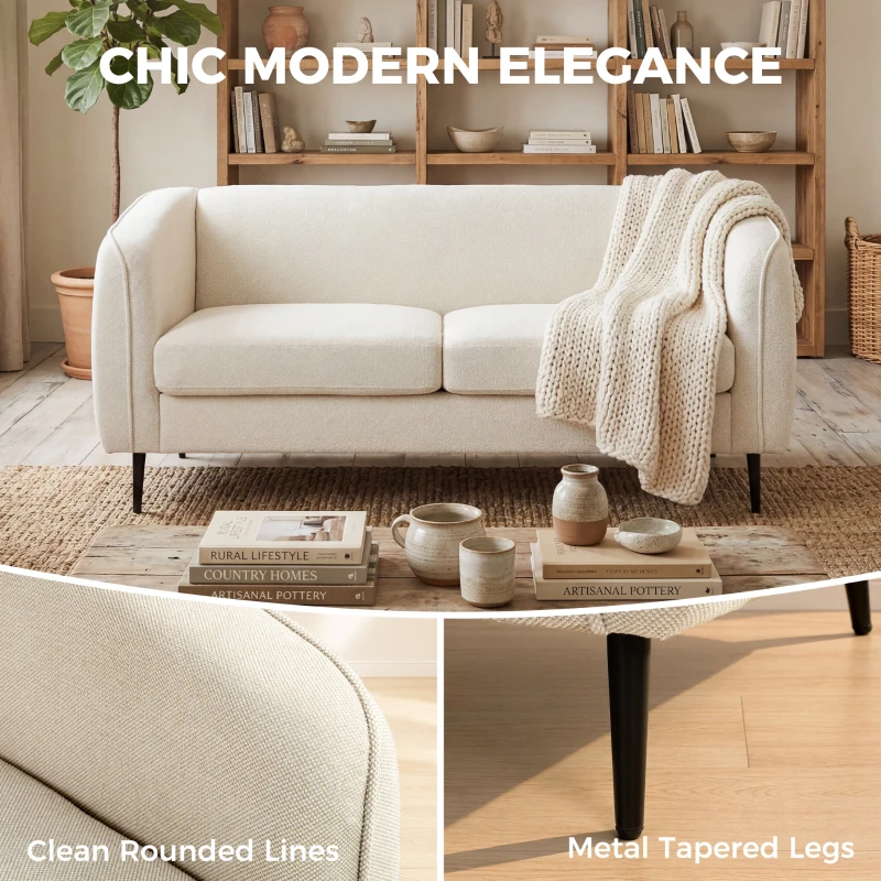 HOMCOM Canapé 2 places en velours, canapé de salon moderne 160 cm, assise large rembourrée, coussin épais à ressorts, beige