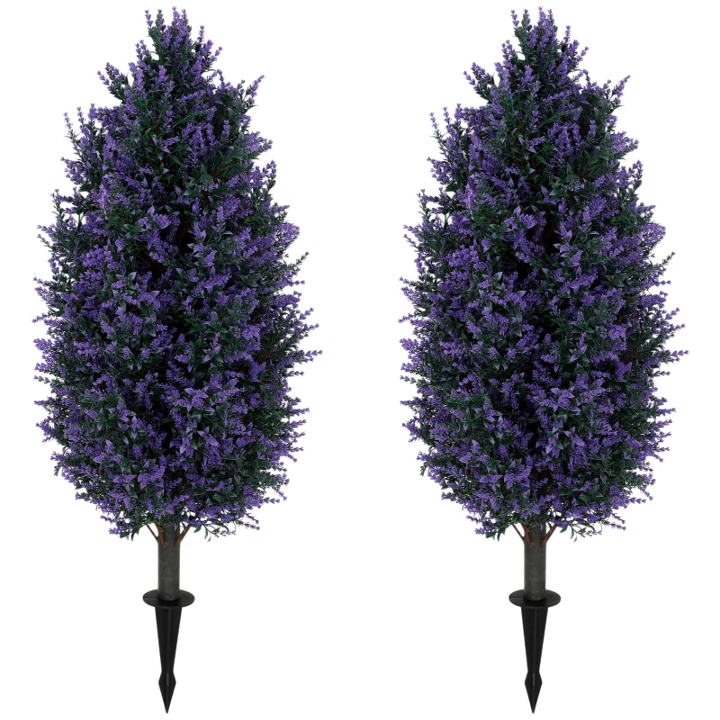 HOMCOM Set of 2 Artificial Lavender Flowers, Indoor Outdoor Fake Plants with Stakes, UV Resistant for Garden,  90 cm, Blue