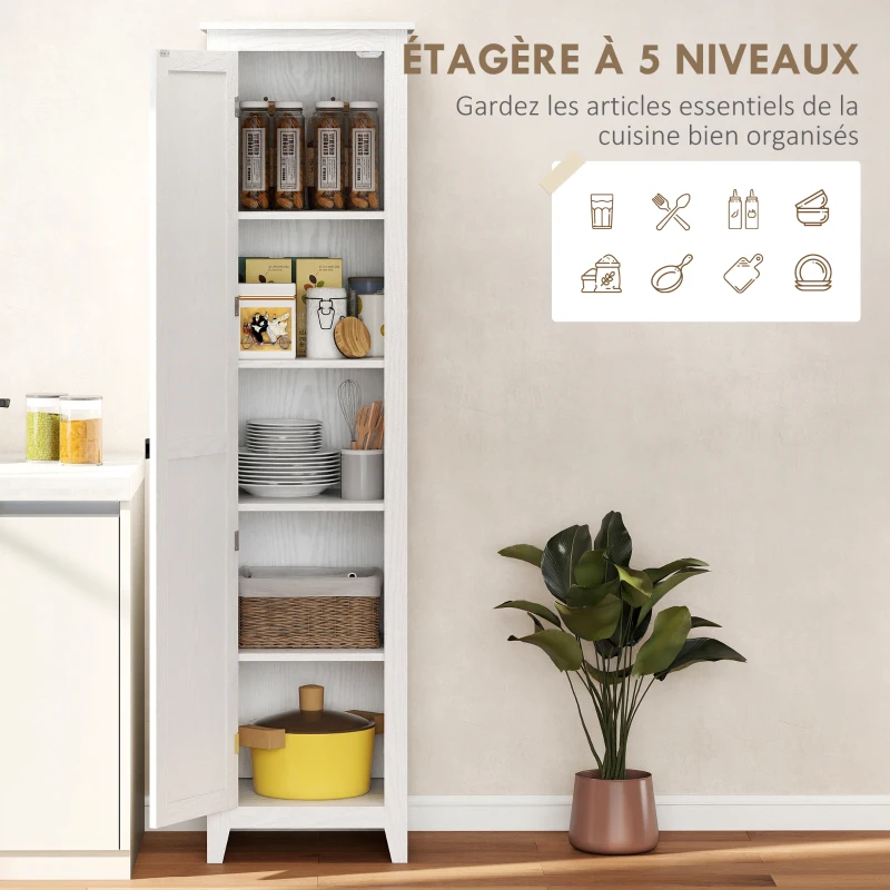 HOMCOM Armoire de Rangement buffet cuisine avec 2 étagères réglables- Hauteur 170 cm en Bois Blanc