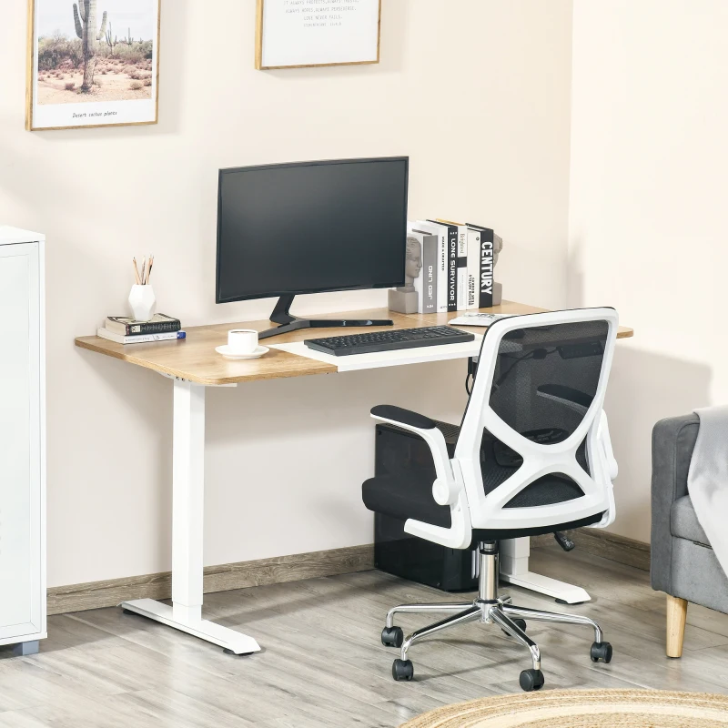 Vinsetto Secretária Elétrica de Pé com Ajuste Elétrico de Altura e 4 Teclas de Memória para Casa Escritório 140x70x72-116 cm Branco e Natural