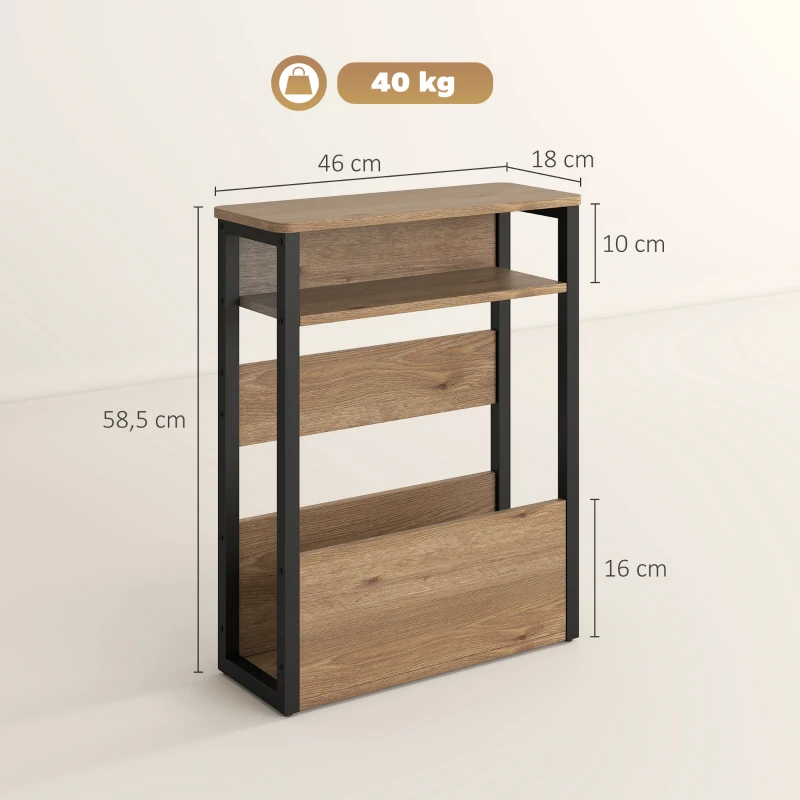 HOMCOM Mesa Auxiliar Mesita de Noche con Estante de Dos Niveles Esquinas Redondeadas 46L x 18P x 58,5H cm Nogal