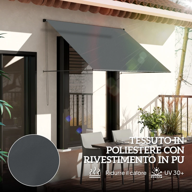 Outsunny Tenda da sole manuale retrattile e regolabile con protezione UV, 195x120 cm, Grigio scuro