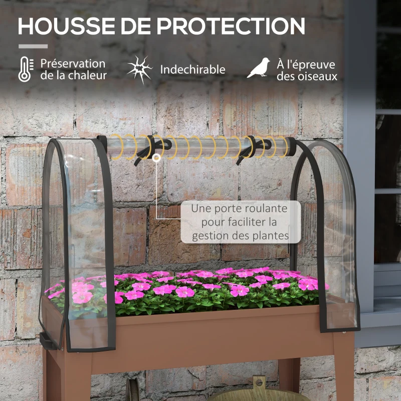 Outsunny Jardinière surélevée avec bâche transparente, 2 roulettes et 1 étagère inférieure, dim. 80L x 40l x 120H cm