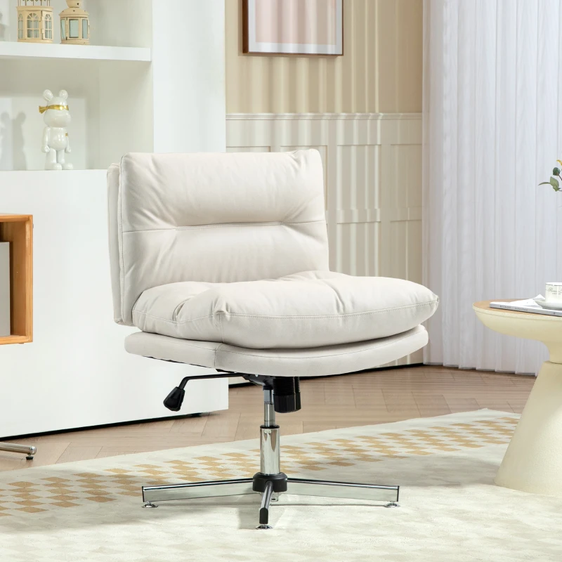HOMCOM Cadeira de Escritório com Altura Ajustável Função Basculante Base Cruzada e Assento Amplo Cadeira para Estúdio 65x65x84-94 cm Cinza Claro