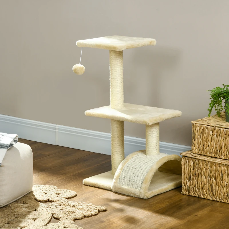 PawHut Arbre à chat arbre à grimper griffoir pour chat hauteur 72 cm balle suspendue crème