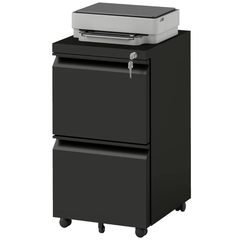 Vinsetto 2-Drawer Mobile Filing Cabinet, Metal Lockable File Cabinet for Letter, A4 and Legal Size, Pre-Assembled Body, Black