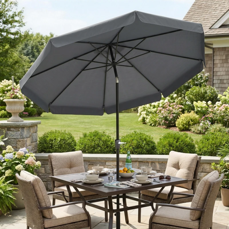 Outsunny Parasol de Jardín de Aluminio Ø266x250 cm con Ángulo Ajustable Protección UV50+ Techo de Ventilación y Manivela Gris