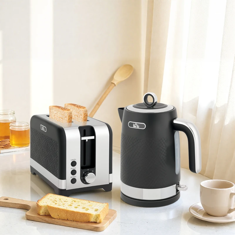 HOMCOM Sleek Textured Kettle and Toaster Set - Black