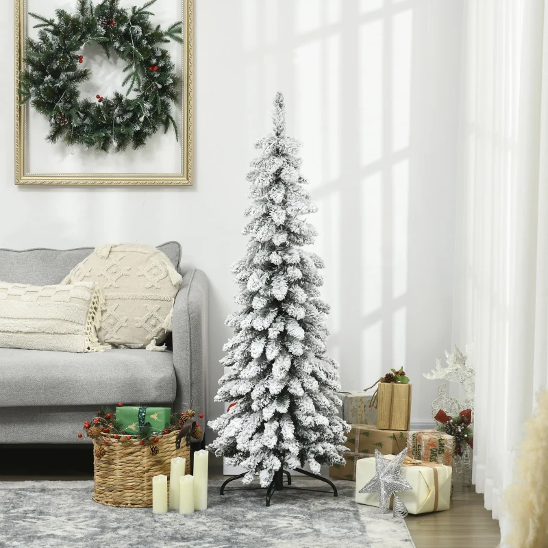 HOMCOM Arbre de Noël artificiel avec support en acier 253 branches enneigées socle pliable hauteur 135 cm vert